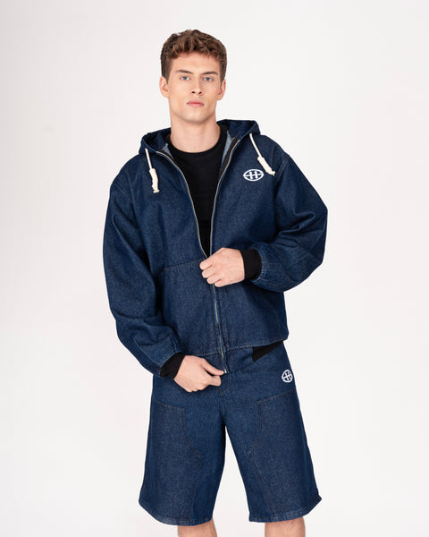 DENIM HOODED JACKET IN INDIGO