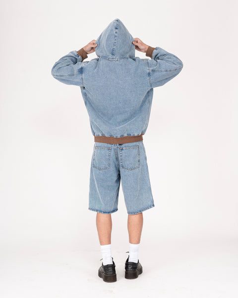 DENIM HOODED JACKET IN STONE LIGHT