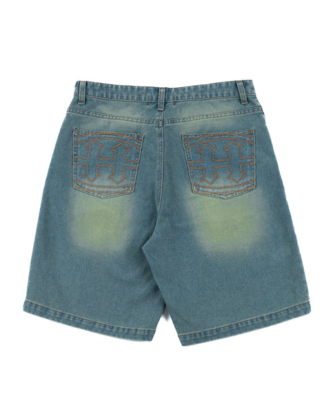 EMBLEM STITCH VINTAGE DENIM SHORTS