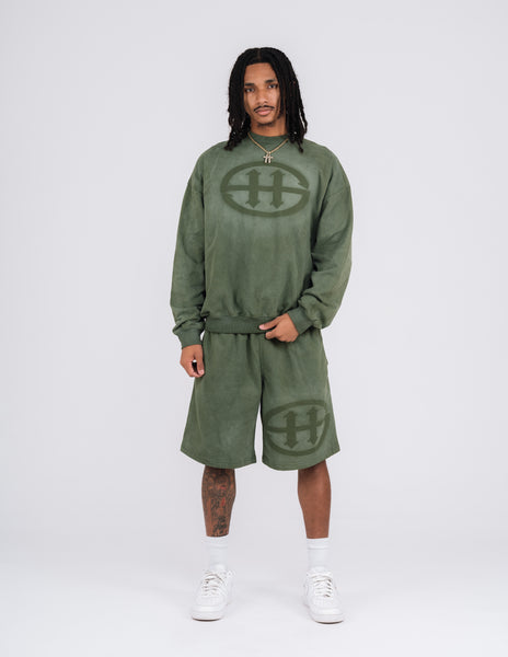 LOGO WASHED SWEATSHORT - MOSS