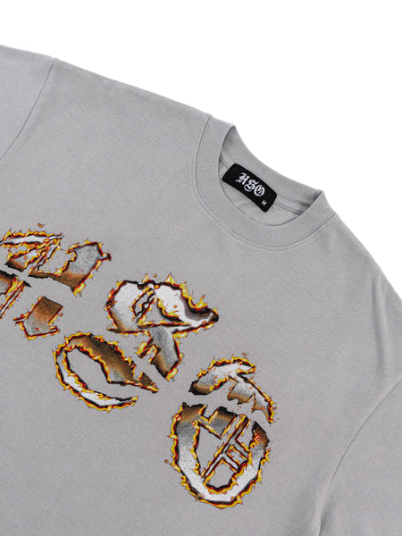 ARCH LOGO BURN HEAVY BOX TEE GRAY