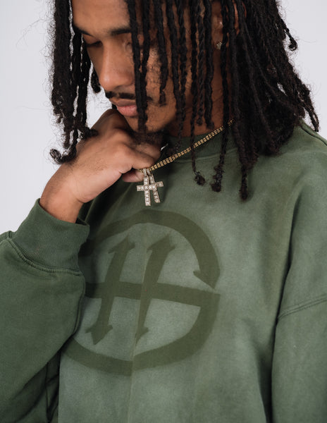LOGO WASHED SWEATSHIRT - MOSS