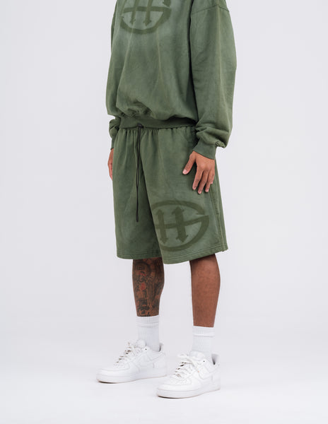 LOGO WASHED SWEATSHORT - MOSS