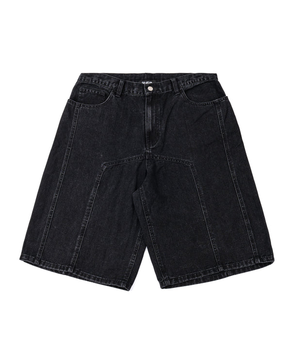 DENIM PANEL SHORTS - BLACK WASHED