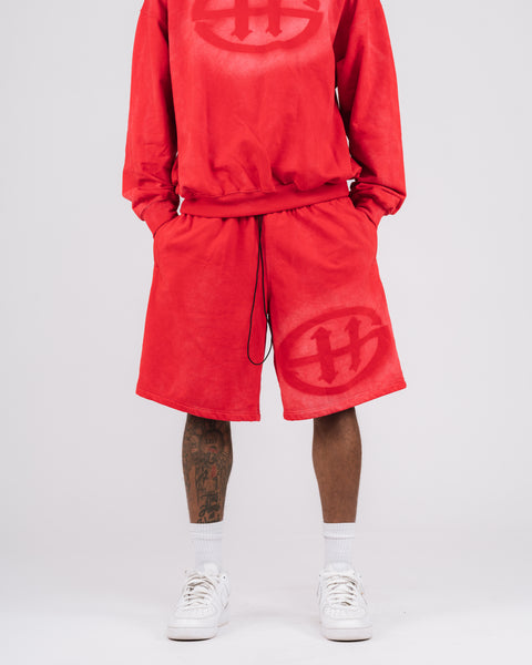 LOGO WASHED SWEATSHORT - RED
