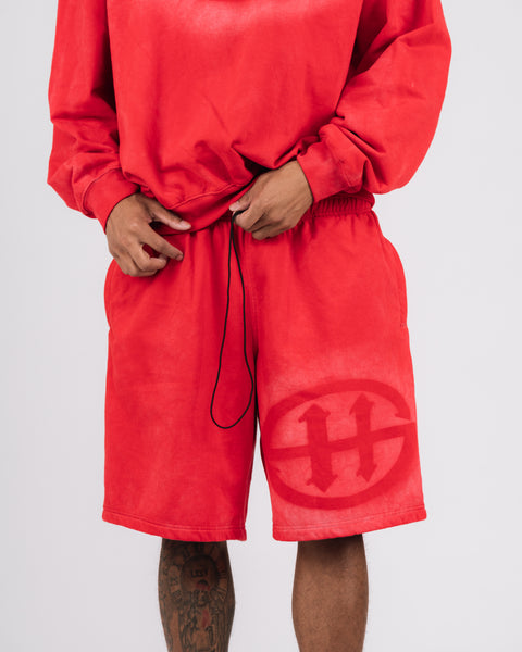 LOGO WASHED SWEATSHORT - RED