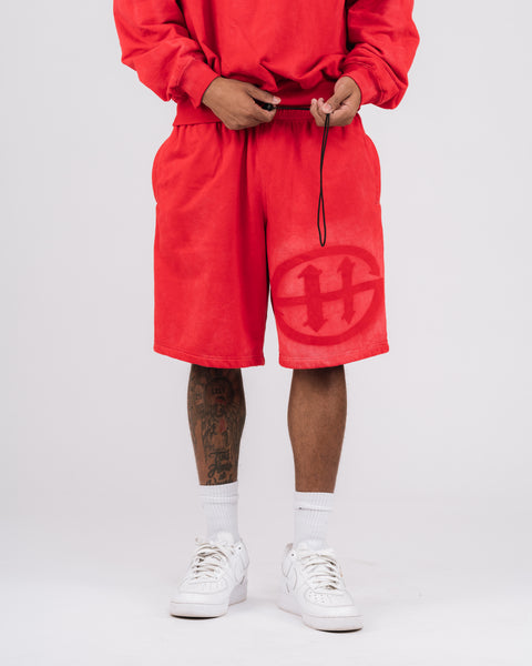 LOGO WASHED SWEATSHORT - RED