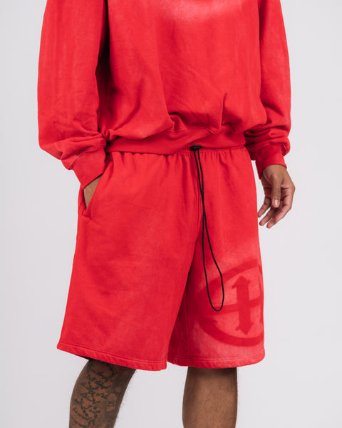 LOGO WASHED SWEATSHORT - RED