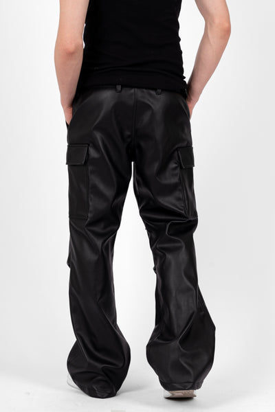 FLARED LEATHER PANTS IN BLACK