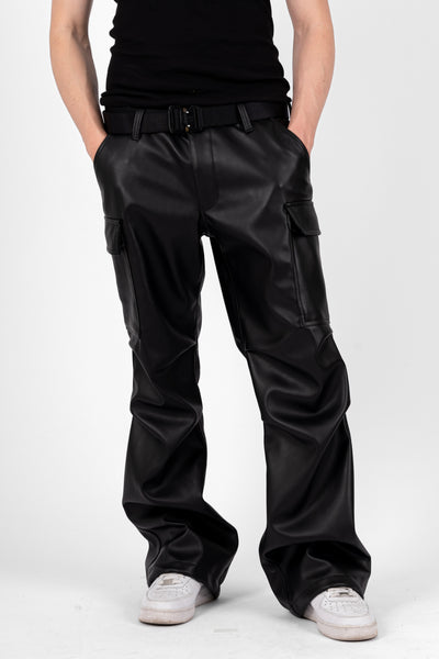 FLARED LEATHER PANTS IN BLACK