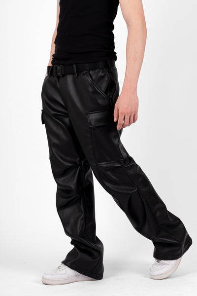 FLARED LEATHER PANTS IN BLACK