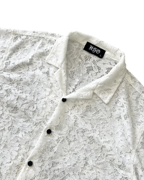LACE OPEN COLLAR SHIRT - WHITE