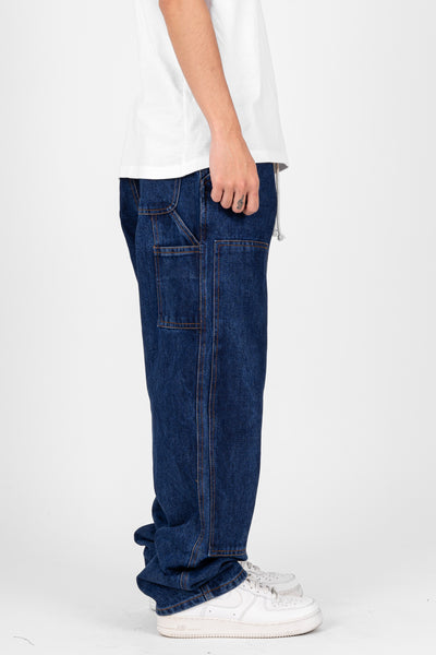 DENIM DOUBLE KNEE UTILITY PANTS - DARK