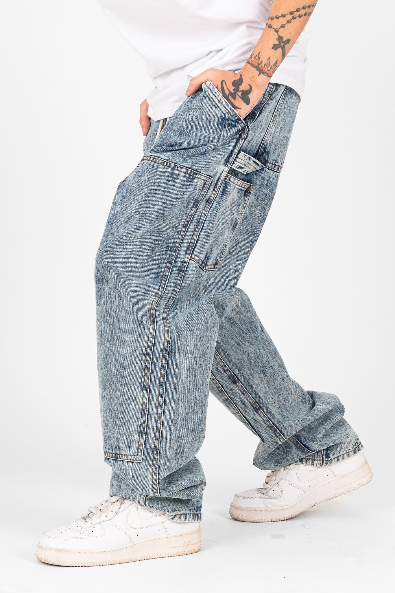 DENIM DOUBLE KNEE UTILITY PANTS - LIGHT