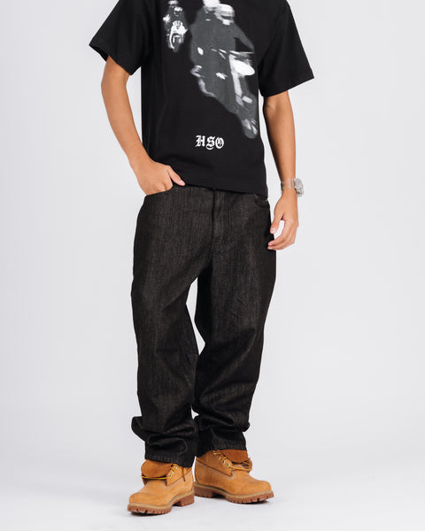 RAW DENIM STRAIGHT CUT PANTS BLACK
