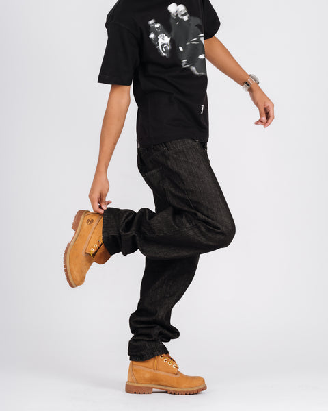 RAW DENIM STRAIGHT CUT PANTS BLACK