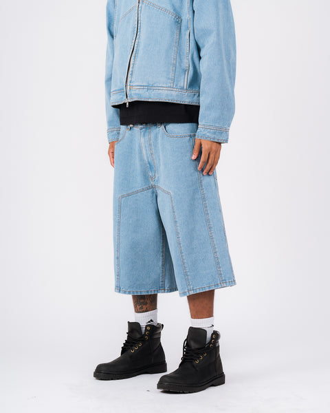 DENIM PANEL SHORTS - LIGHT WASHED