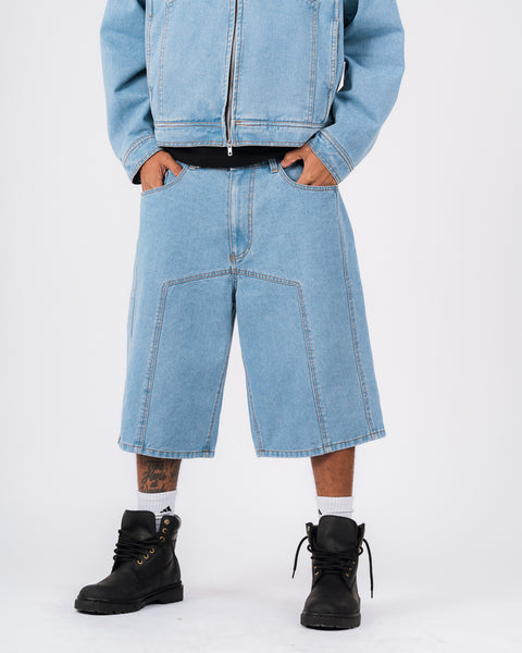 DENIM PANEL SHORTS - LIGHT WASHED