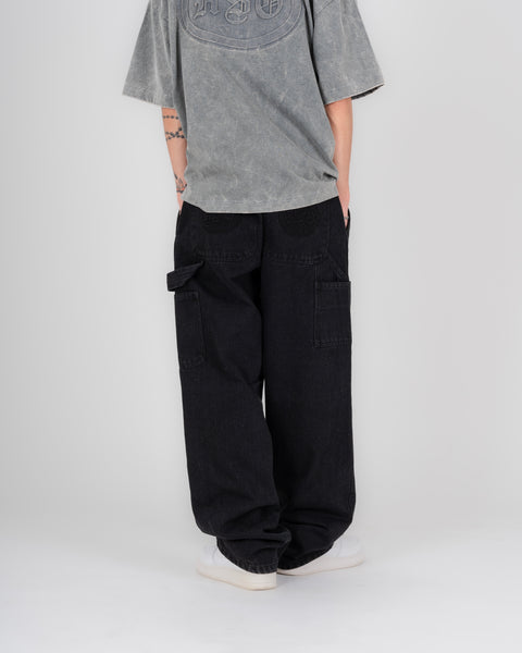 DENIM DOUBLE KNEE UTILITY PANTS - BLACK