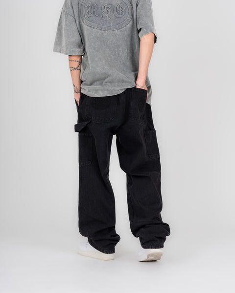 DENIM DOUBLE KNEE UTILITY PANTS - BLACK