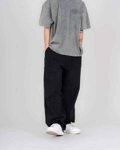 DENIM DOUBLE KNEE UTILITY PANTS - BLACK