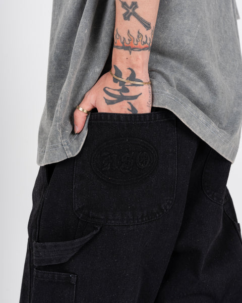 DENIM DOUBLE KNEE UTILITY PANTS - BLACK