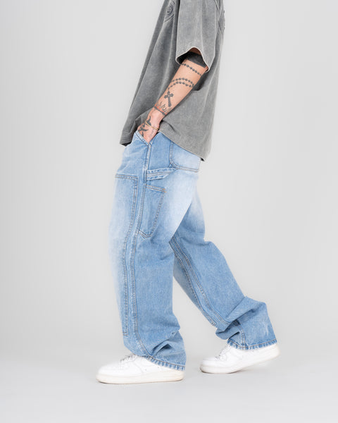 DENIM DOUBLE KNEE UTILITY PANTS - STONE LIGHT