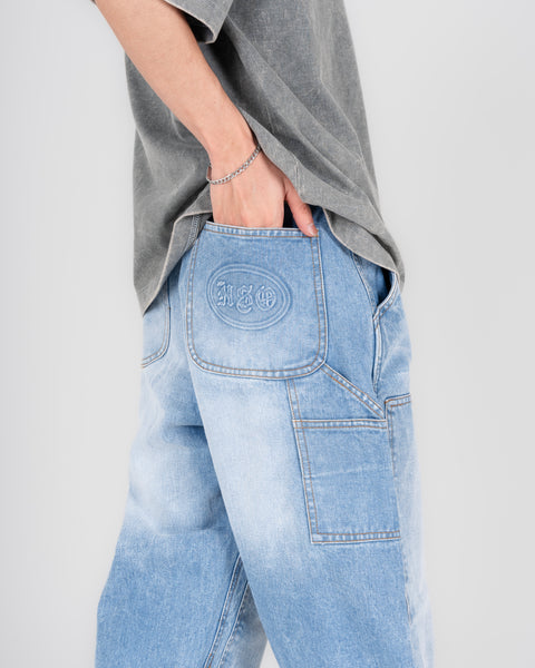 DENIM DOUBLE KNEE UTILITY PANTS - STONE LIGHT