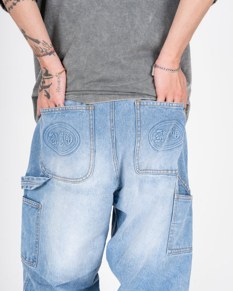 DENIM DOUBLE KNEE UTILITY PANTS - STONE LIGHT