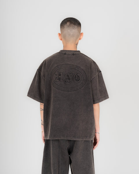 EMBOSSED HEAVY BOX TEE IN WASHED BLACK