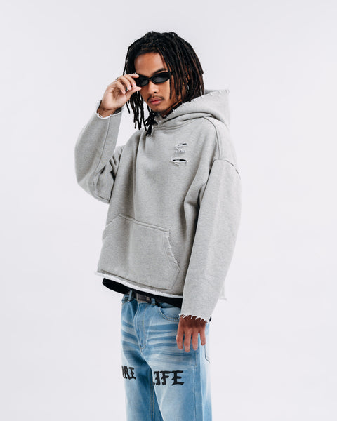 RAW HEM HOODIE CEMENT