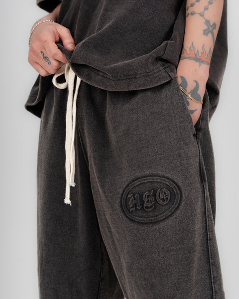 EMBOSSED BAGGY SWEATPANTS IN WASHED BLACK