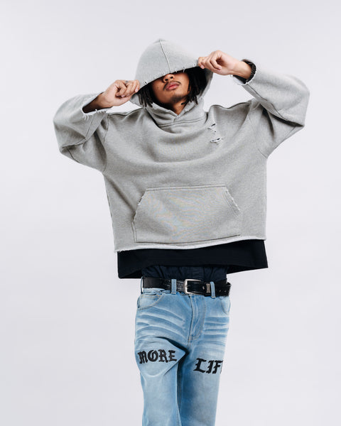 RAW HEM HOODIE CEMENT