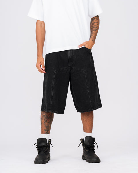 DENIM PANEL SHORTS - BLACK WASHED