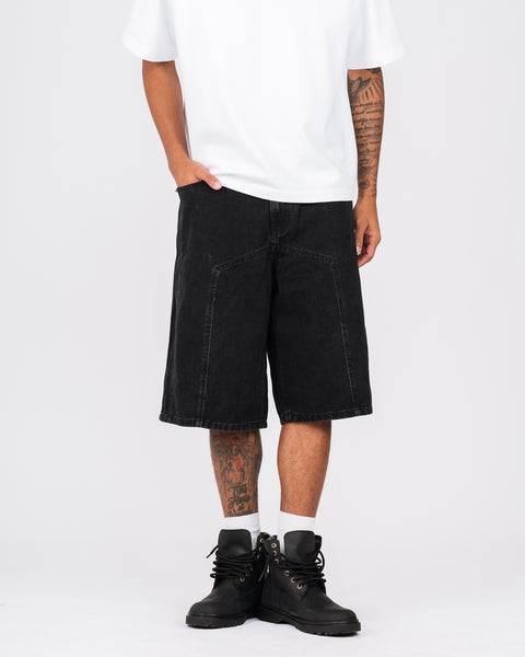 DENIM PANEL SHORTS - BLACK WASHED