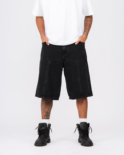 DENIM PANEL SHORTS - BLACK WASHED