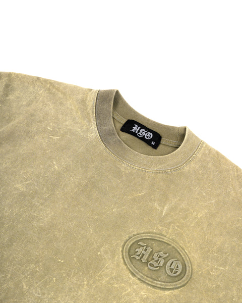 EMBOSSED BOX TEE IN WASHED OLIVE