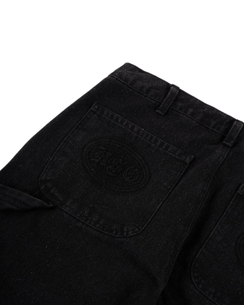 DENIM DOUBLE KNEE UTILITY PANTS - BLACK