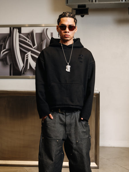 RAW HEM HOODIE BLACK