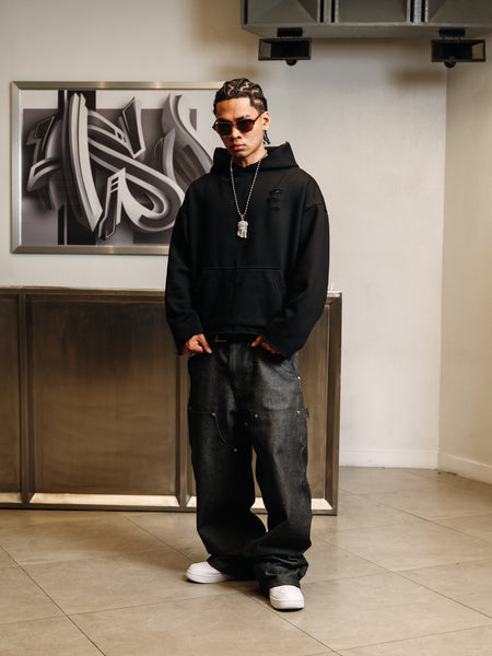 RAW HEM HOODIE BLACK