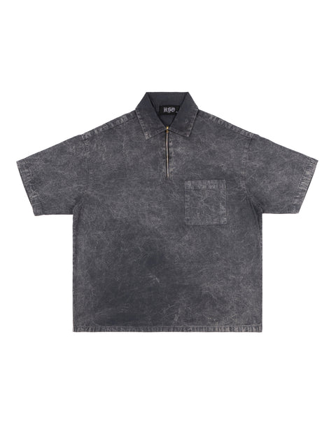 BUTTON DOWN SHIRT W/ZIPPER IN ACID WASHED CHARCOAL