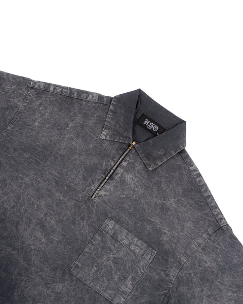 BUTTON DOWN SHIRT W/ZIPPER IN ACID WASHED CHARCOAL