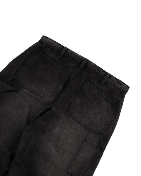 RIPPED DENIM DOUBLE KNEE UTILITY PANTS - BLACK