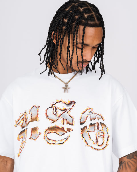ARCH LOGO BURN HEAVY BOX TEE WHITE