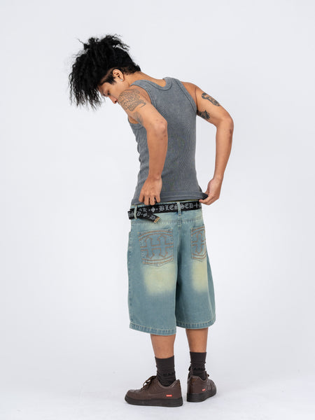EMBLEM STITCH VINTAGE DENIM SHORTS