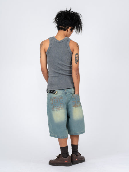 EMBLEM STITCH VINTAGE DENIM SHORTS