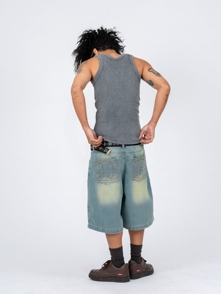 EMBLEM STITCH VINTAGE DENIM SHORTS