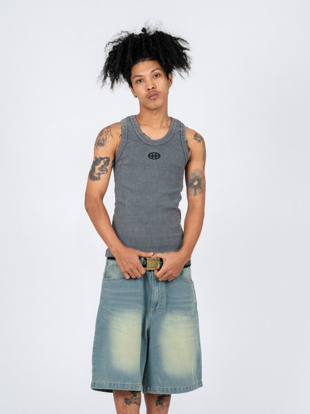 EMBLEM STITCH VINTAGE DENIM SHORTS