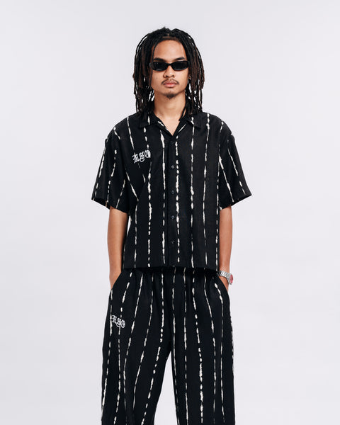 PRINTED OPEN COLLAR SHIRT BLACK