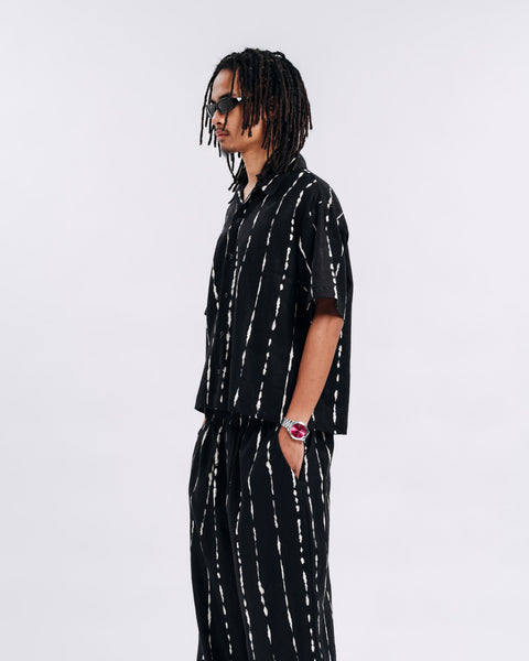PRINTED OPEN COLLAR SHIRT BLACK